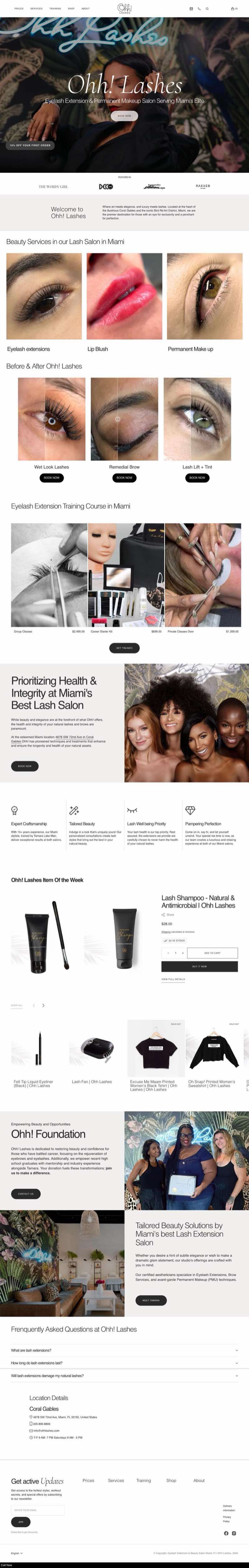 Ohh Lashes website screenshot